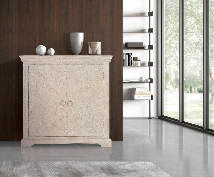 GINER Y COLOMER Cómoda-aparador de madera de mango en blanco envejecido